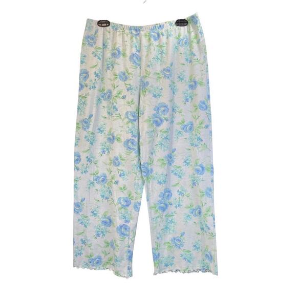 Miss Elaine Womens L White /Blue Floral Print Sleep Wear Set Cozy/Casual - Picture 2 of 8